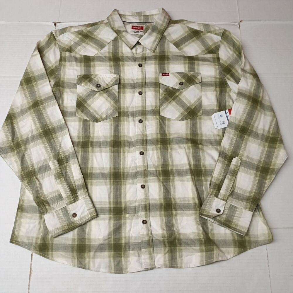 Wrangler Cowboy Wash Twill Shirt Men's 2XL Loden Green Plaid